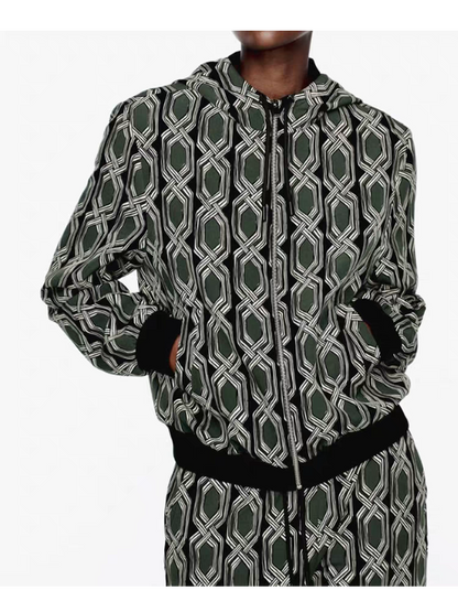 Green Abstract Print Hoodie & Joggers Pants Coord Set