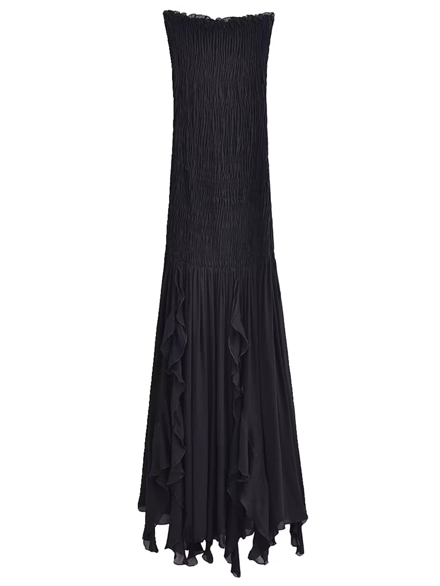 Black Bandeau Tube Frill Dress