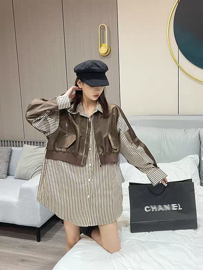 Oversized fit Shirt Dress with Attached Jacket