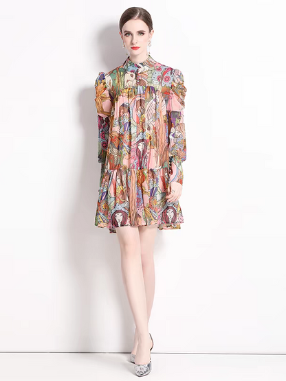 Abstract Printed Short Dress