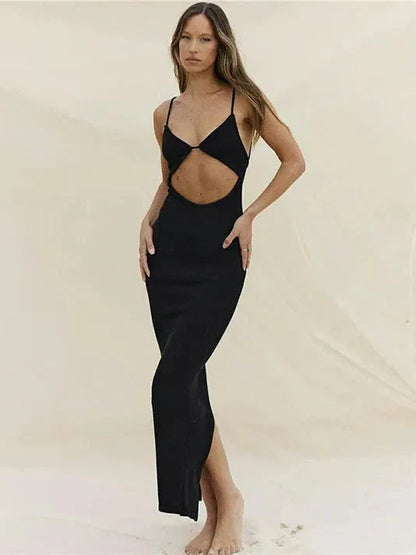Spaghetti Strap Cutout Slit Maxi Dress