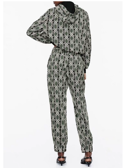 Green Abstract Print Hoodie & Joggers Pants Coord Set