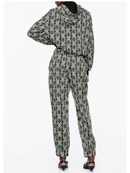 Green Abstract Print Hoodie & Joggers Pants Coord Set