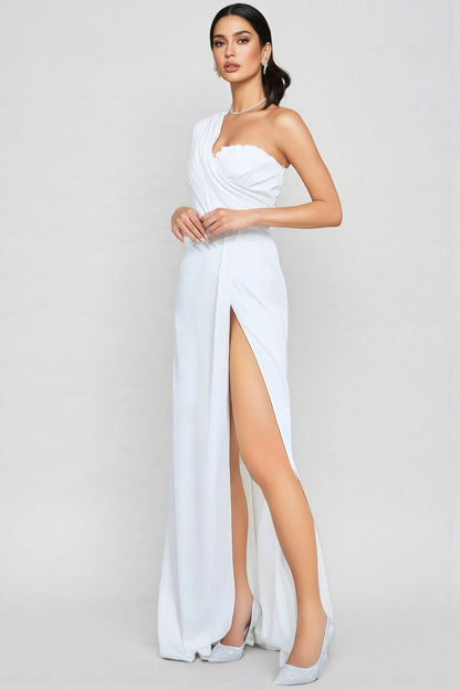 Calen White One Shoulder Split Maxi Dress