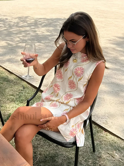 Romantic Print Sleeveless Mini  Dress