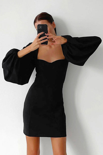 Sweetheart Neck Bishop Sleeve Bodycon Mini Dress
