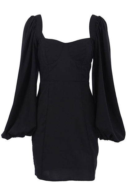 Sweetheart Neck Bishop Sleeve Bodycon Mini Dress