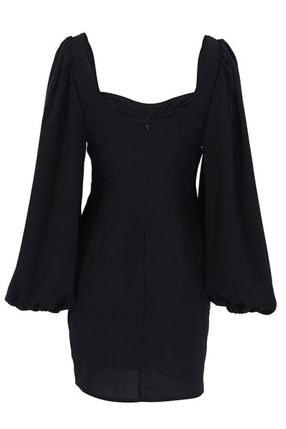 Sweetheart Neck Bishop Sleeve Bodycon Mini Dress