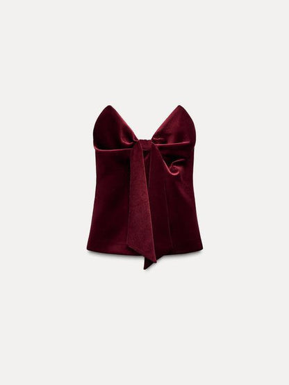 Bow Applique Corset Velvet Top