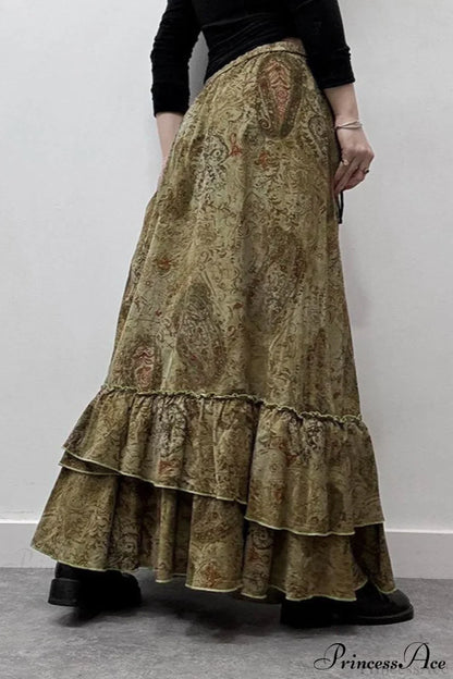 Ruched Botanical Tie Waist Skirt