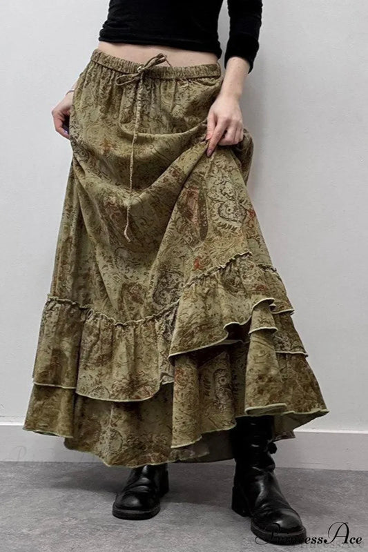 Ruched Botanical Tie Waist Skirt