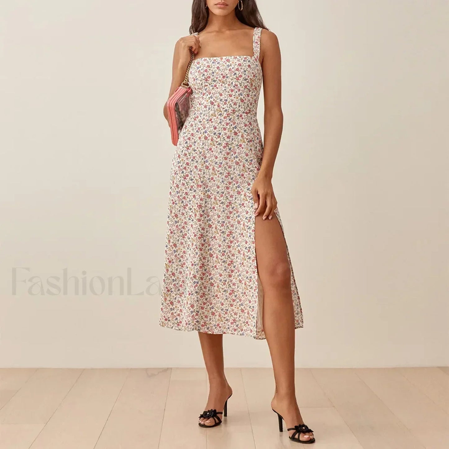 Ruched High-Slit Floral Midi Dress