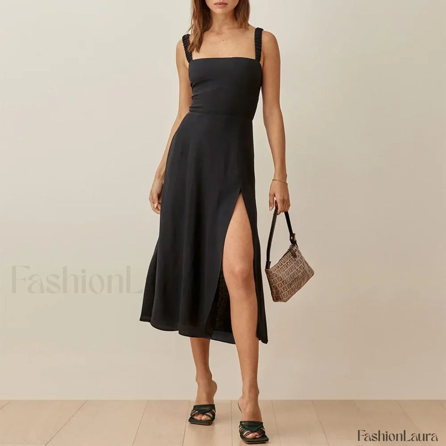 Ruched High-Slit Floral Midi Dress