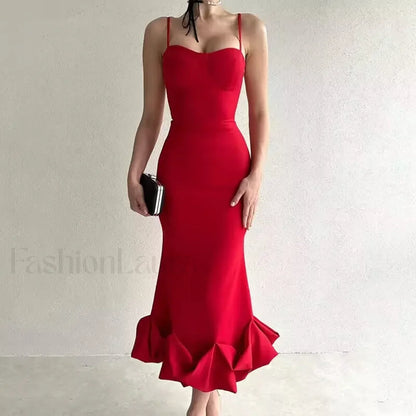 Ruffled Pencil Bodycon Midi Dress