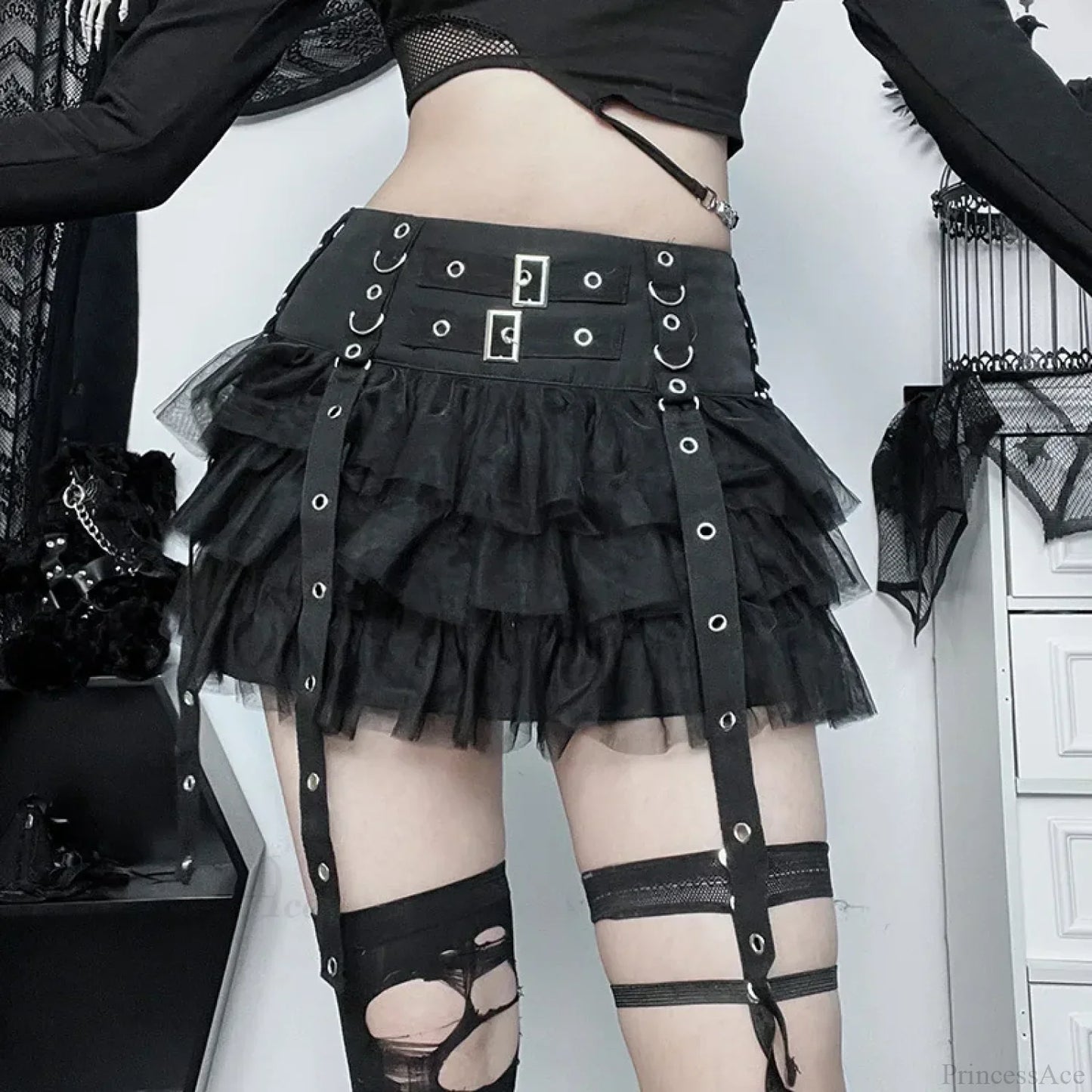 Ruffles Mesh Splice A-line Skirt