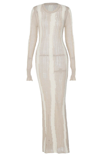 Ruth Splicing Textured Knit Maxi Dress