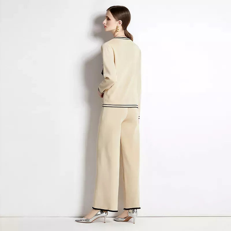 Apricot - Elegant Knitted Cardigan Two Piece Set