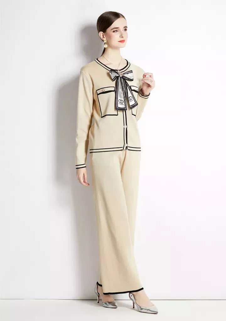 Apricot - Elegant Knitted Cardigan Two Piece Set