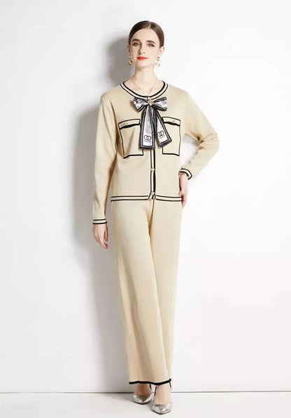 Apricot - Elegant Knitted Cardigan Two Piece Set