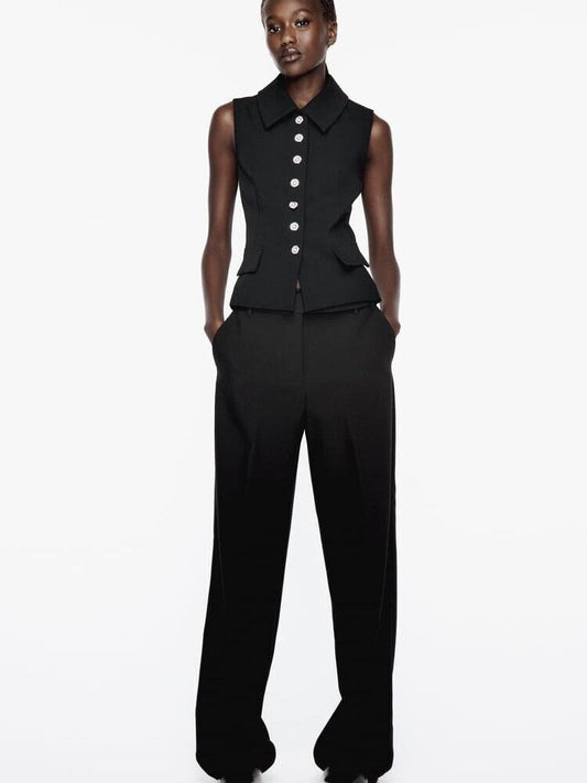 Long Waist Coat Vest & Pants Coord Set