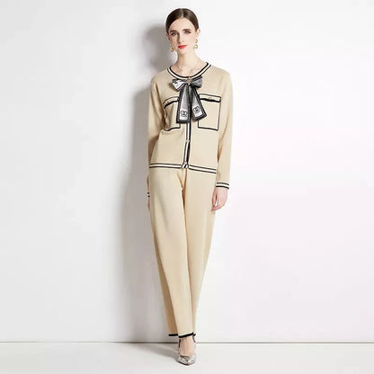 Apricot - Elegant Knitted Cardigan Two Piece Set