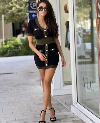 Black – Short-Sleeve Ice Silk Knit Dress