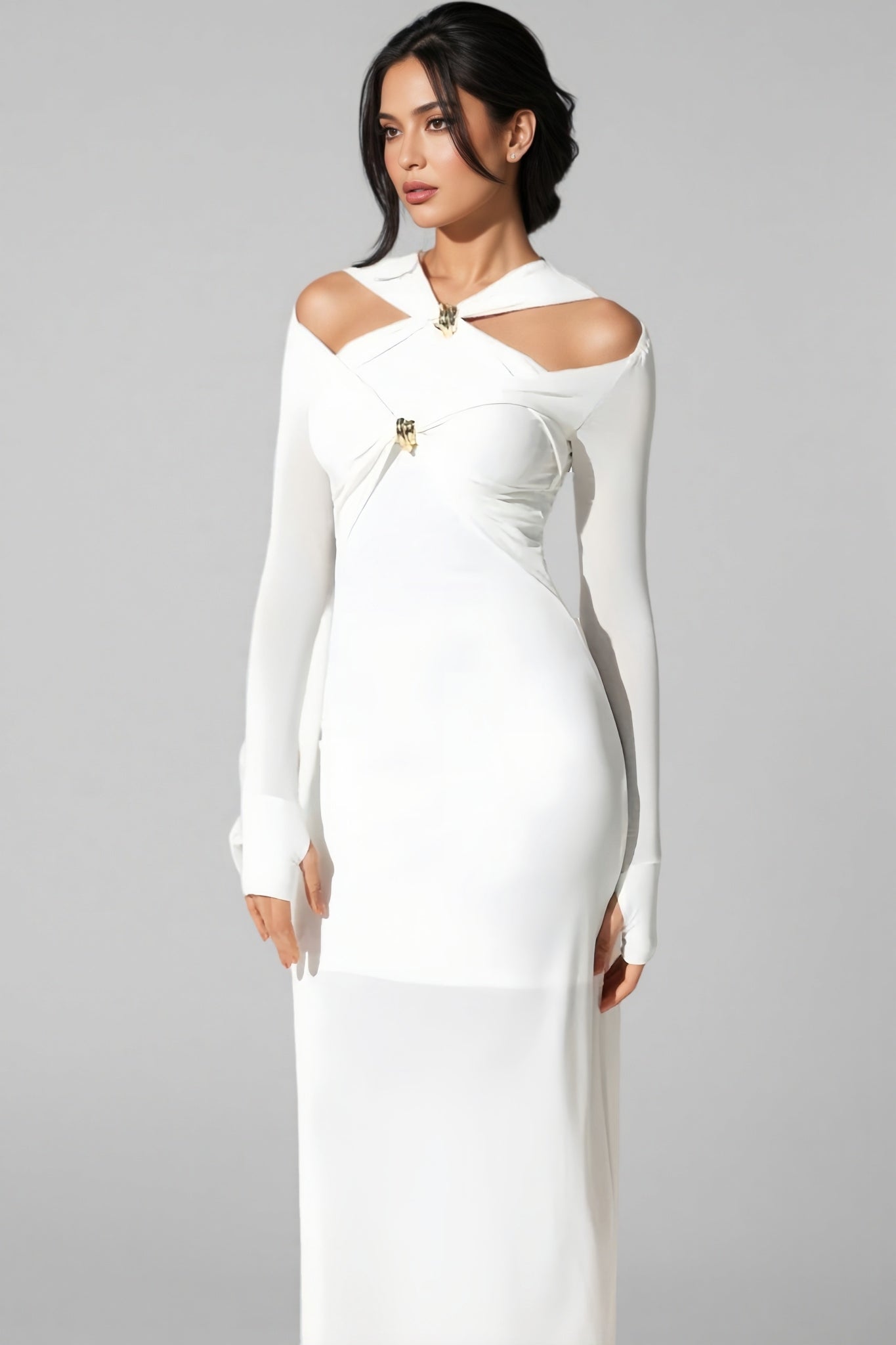 Solid Colour Strappy Maxi Dress-White