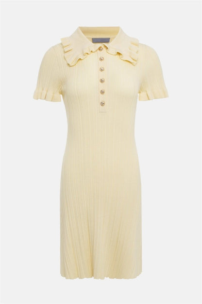 Salome Lapel Collar Ruffle Knit Mini Dress