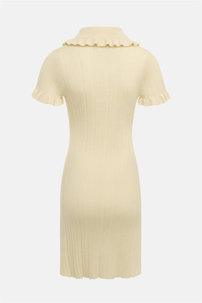 Salome Lapel Collar Ruffle Knit Mini Dress