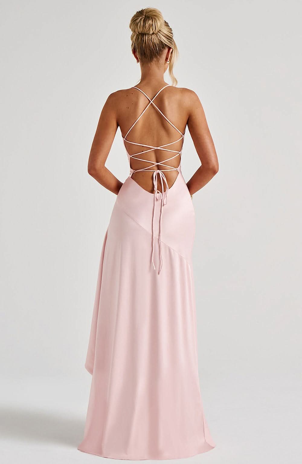 Spaghetti Strap High Low Ruffle Hem Side Slit Bodycon Maxi Dress