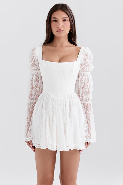 White - Elegant Lace Fitted Dress