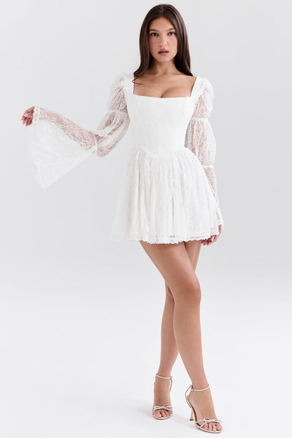 White - Elegant Lace Fitted Dress