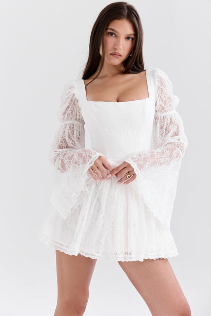 White - Elegant Lace Fitted Dress