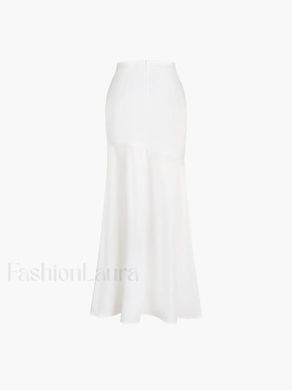 Satin Patchwork Split Maxi Skirt