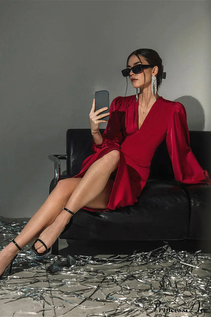 Satin Red Chic Formal Maxi Dress