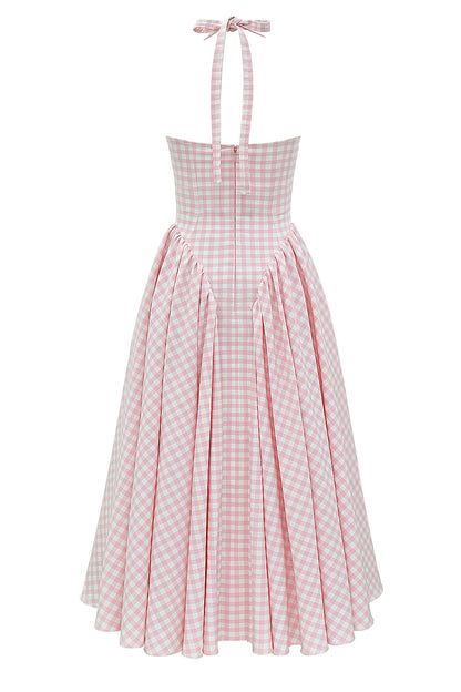 Pink – Sweet Pink Plaid Halter Dress