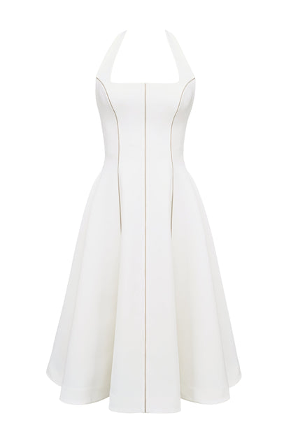 White – Ruched Slim-Fit Halter Dress