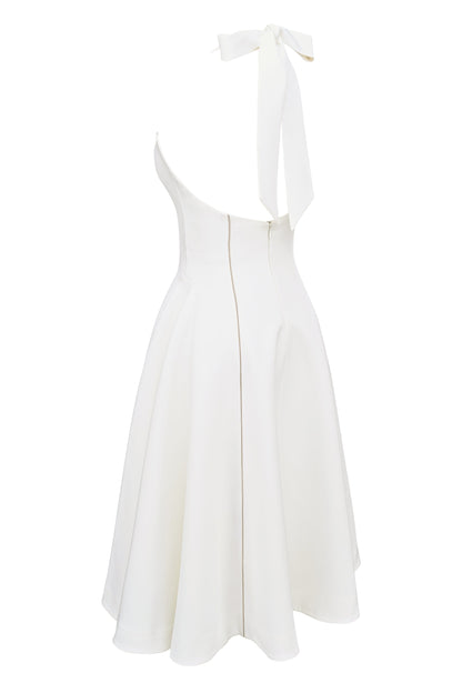 White – Ruched Slim-Fit Halter Dress