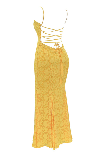 Yellow – Elegant Waist-Cinched Slip Dress