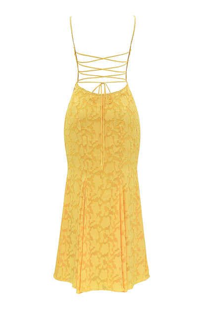 Yellow – Elegant Waist-Cinched Slip Dress