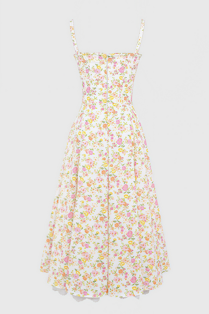 Larkt Meadow Floral Print Cotton Bustier Midi Dress