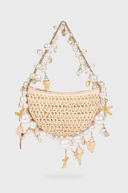Sea Wonder Pearl Straw Hobo Bag