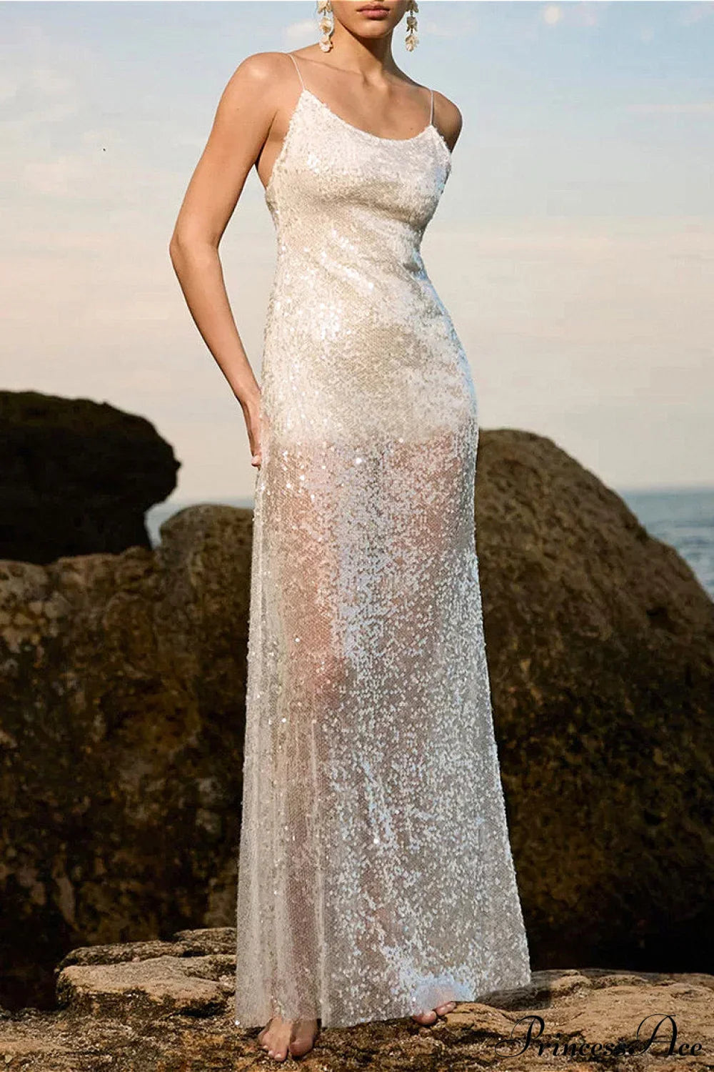 Sequin Backless Cami Stylish Maxi Dress