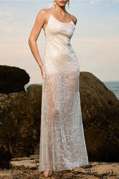 Sequin Backless Cami Stylish Maxi Dress