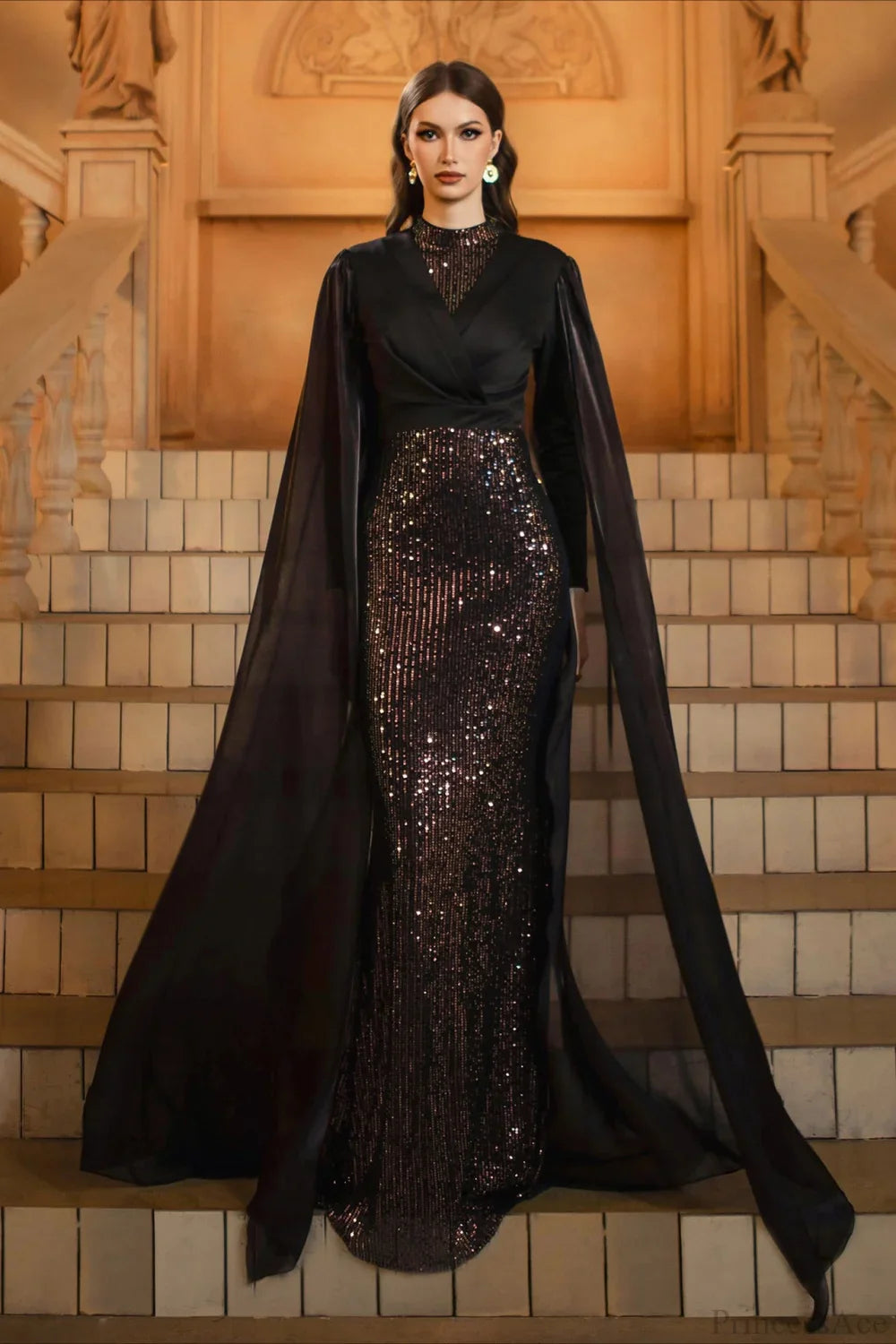 Sequin Crew Neck Long Sleeve Fitted Bodycon Evening Dress