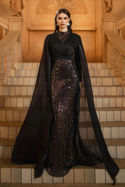 Sequin Crew Neck Long Sleeve Fitted Bodycon Evening Dress