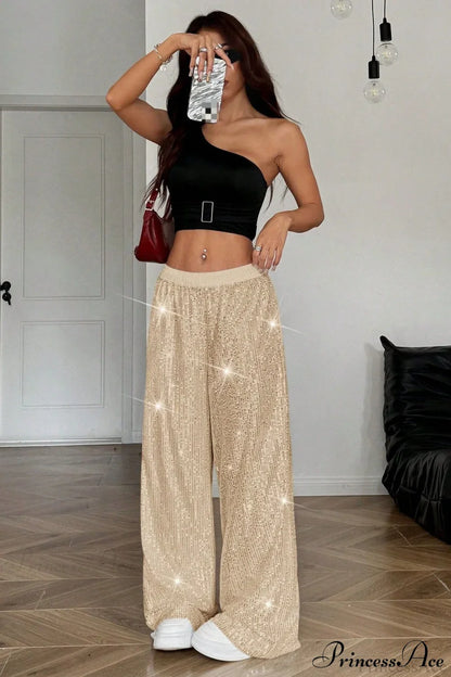 Sequin High Waist Flowy Wide-Leg Pants