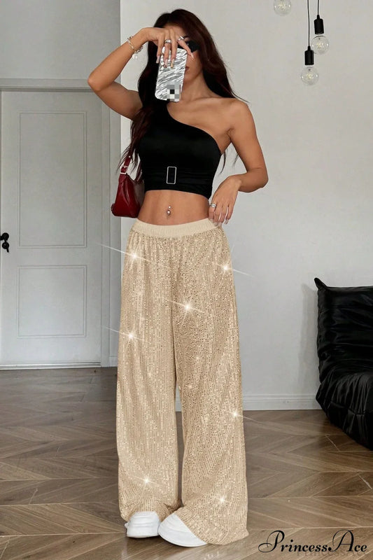 Sequin High Waist Flowy Wide-Leg Pants