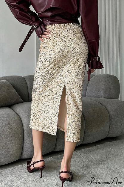 Sequin High Waist Midi Skirt