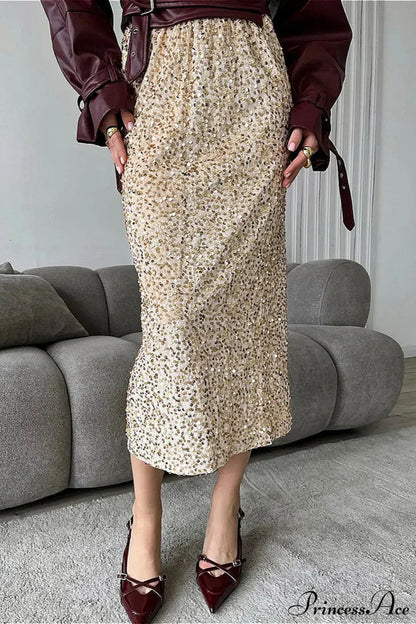 Sequin High Waist Midi Skirt